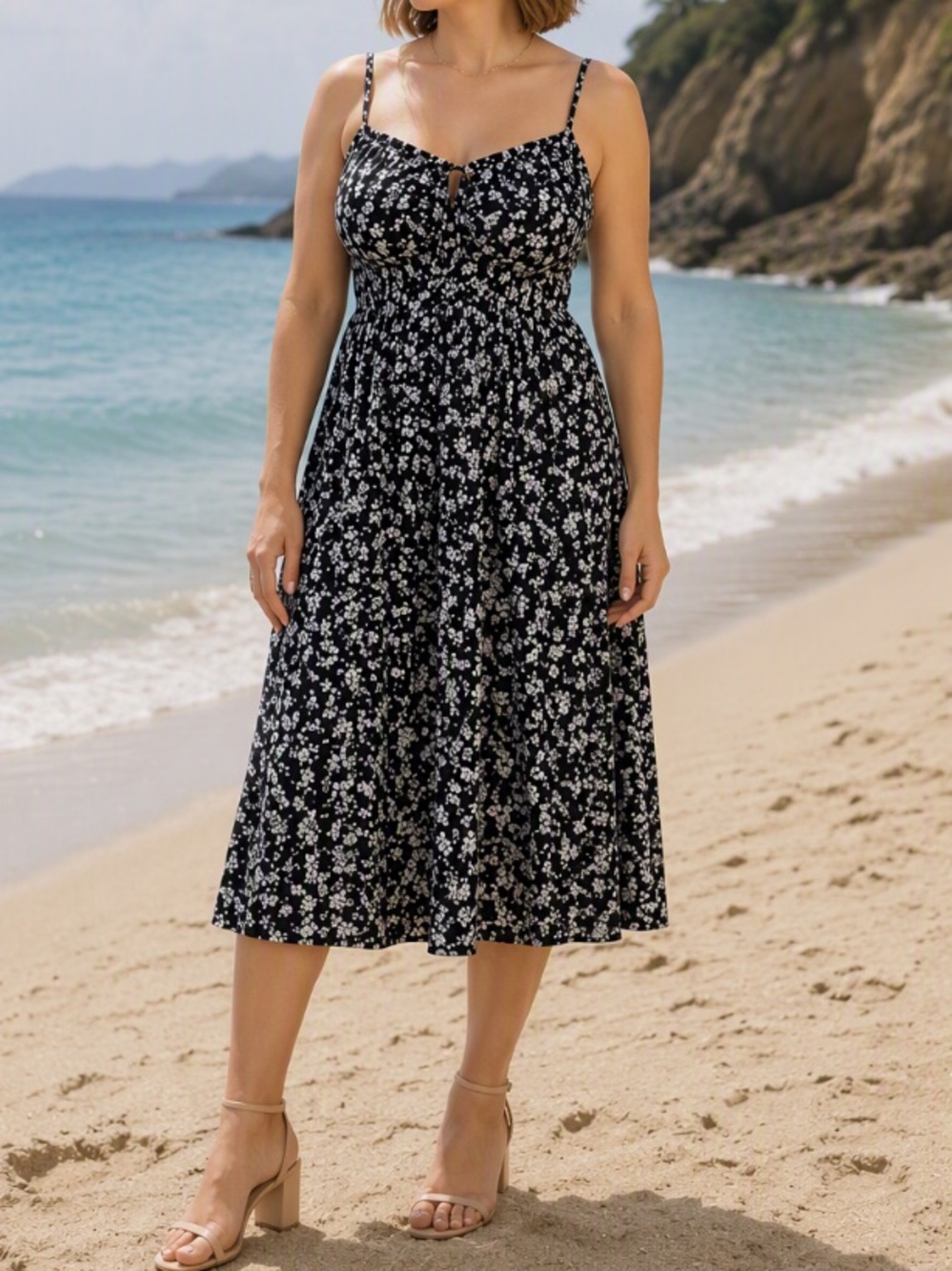 Fit & Flare Sleeveless Floral Midi Dress L TALL